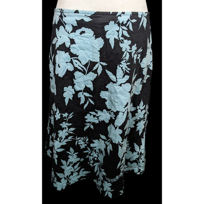 Vintage Newport News Black And Blue Floral Knee Length Skirt