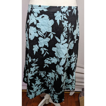 Vintage Newport News Black And Blue Floral Knee Length Skirt