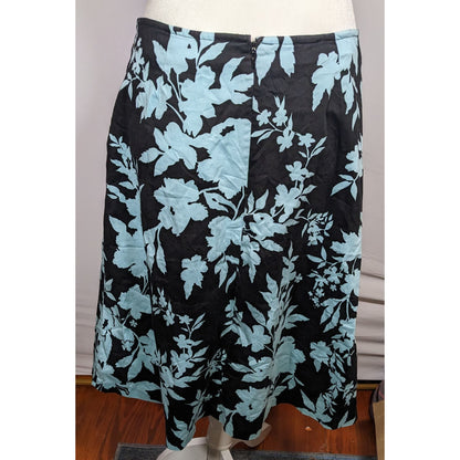 Vintage Newport News Black And Blue Floral Knee Length Skirt