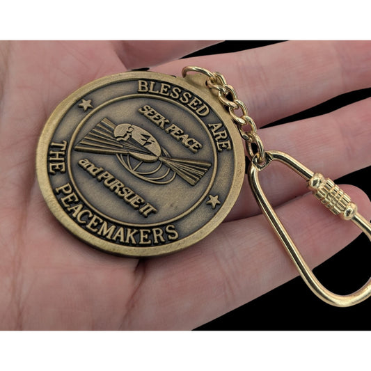 US Air Force Chaplain Service Keychain With Bronze Medallion & Gold Carabiner