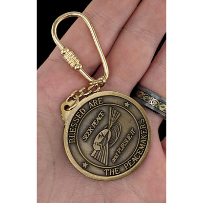 US Air Force Chaplain Service Keychain With Bronze Medallion & Gold Carabiner