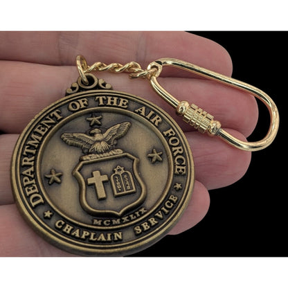 US Air Force Chaplain Service Keychain With Bronze Medallion & Gold Carabiner