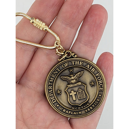 US Air Force Chaplain Service Keychain With Bronze Medallion & Gold Carabiner