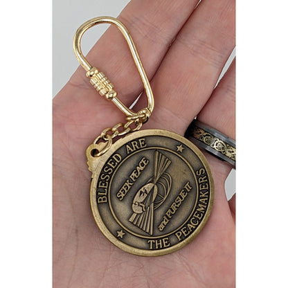 US Air Force Chaplain Service Keychain With Bronze Medallion & Gold Carabiner