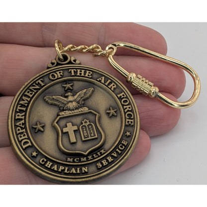 US Air Force Chaplain Service Keychain With Bronze Medallion & Gold Carabiner