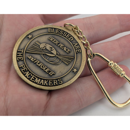 US Air Force Chaplain Service Keychain With Bronze Medallion & Gold Carabiner