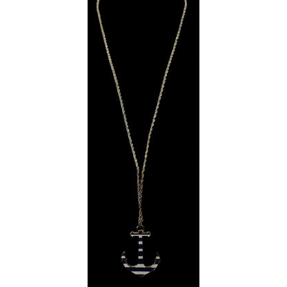 Nautical Enamel Blue And White Striped Anchor Necklace