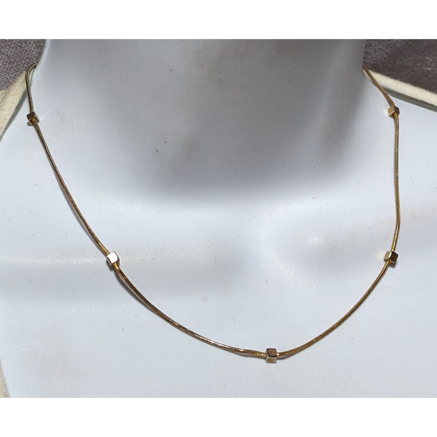 Minimalist Gold Chain Square Beaded Station Necklace