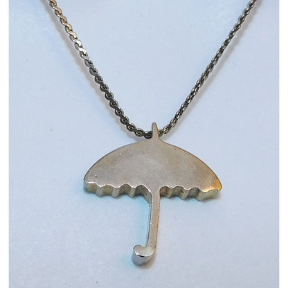 Quirky Umbrella Pendant Silver Tone Necklace