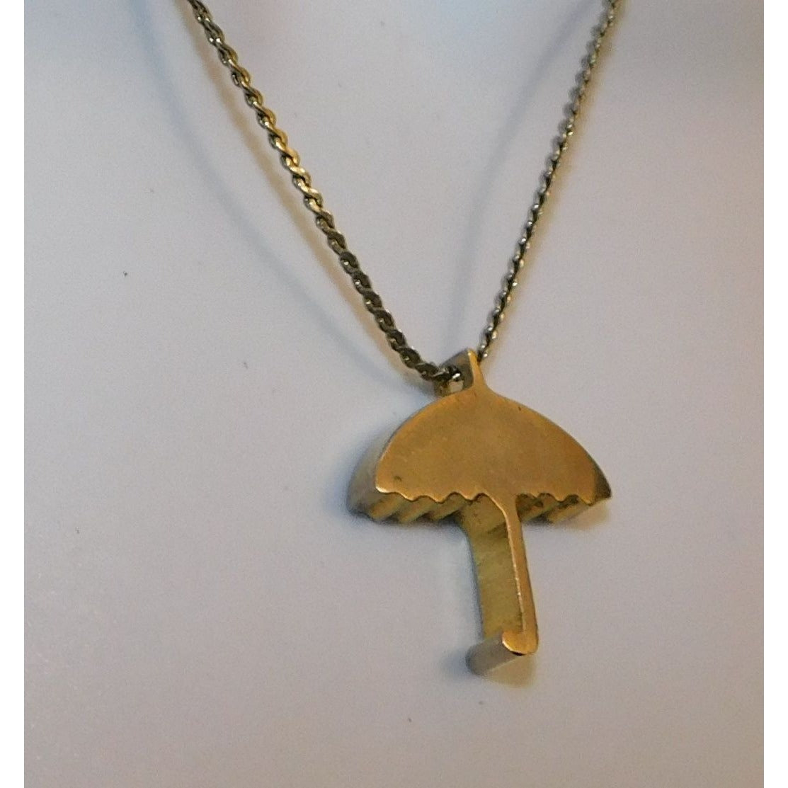 Quirky Umbrella Pendant Silver Tone Necklace