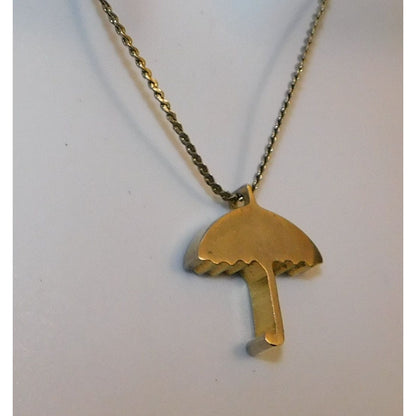 Quirky Umbrella Pendant Silver Tone Necklace
