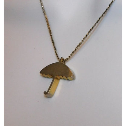 Quirky Umbrella Pendant Silver Tone Necklace
