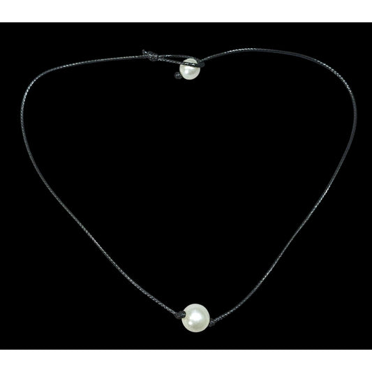 Minimalist Faux Pearl Necklace On Black Cord