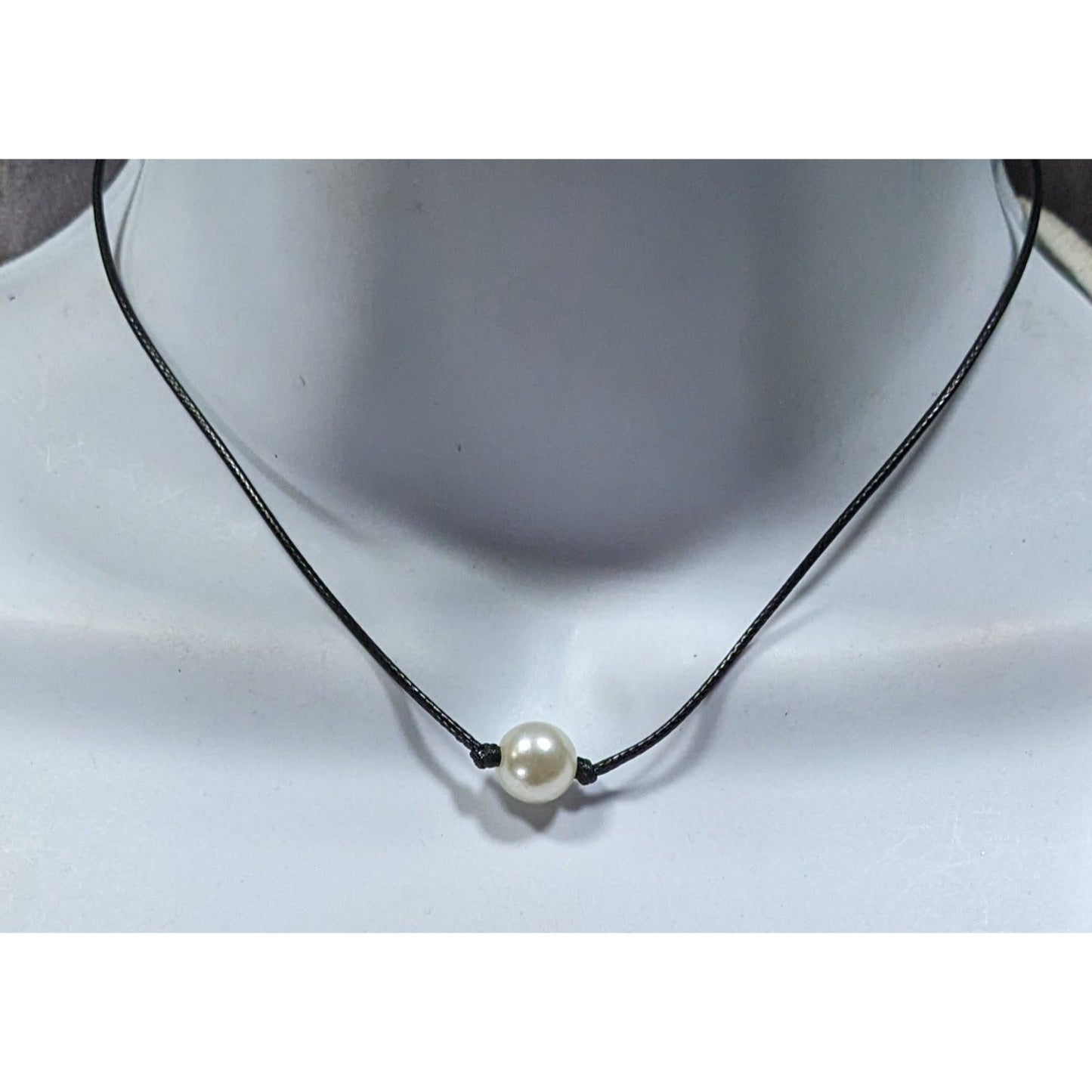 Minimalist Faux Pearl Necklace On Black Cord