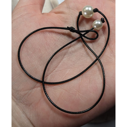 Minimalist Faux Pearl Necklace On Black Cord