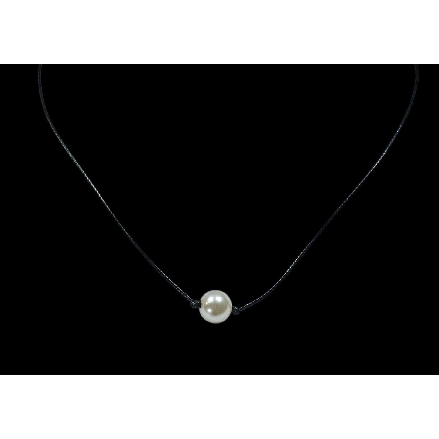 Minimalist Faux Pearl Necklace On Black Cord
