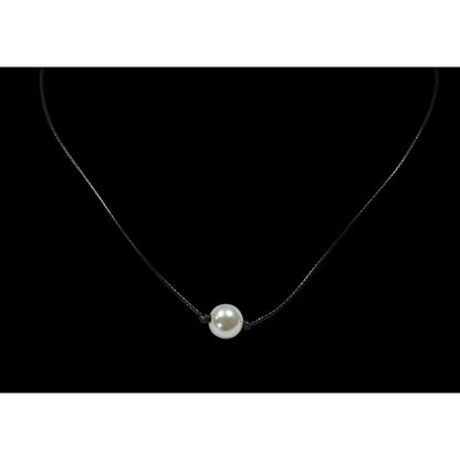 Minimalist Faux Pearl Necklace On Black Cord