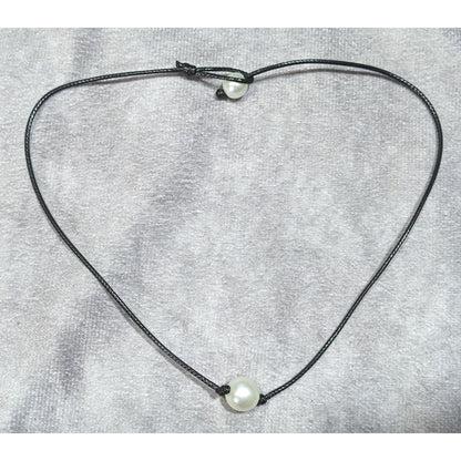 Minimalist Faux Pearl Necklace On Black Cord