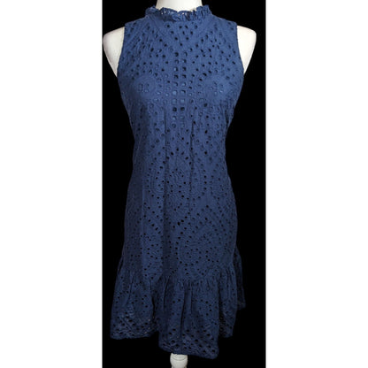 Julia Jordan Eyelet Dress Navy Blue With Ruffled Edge