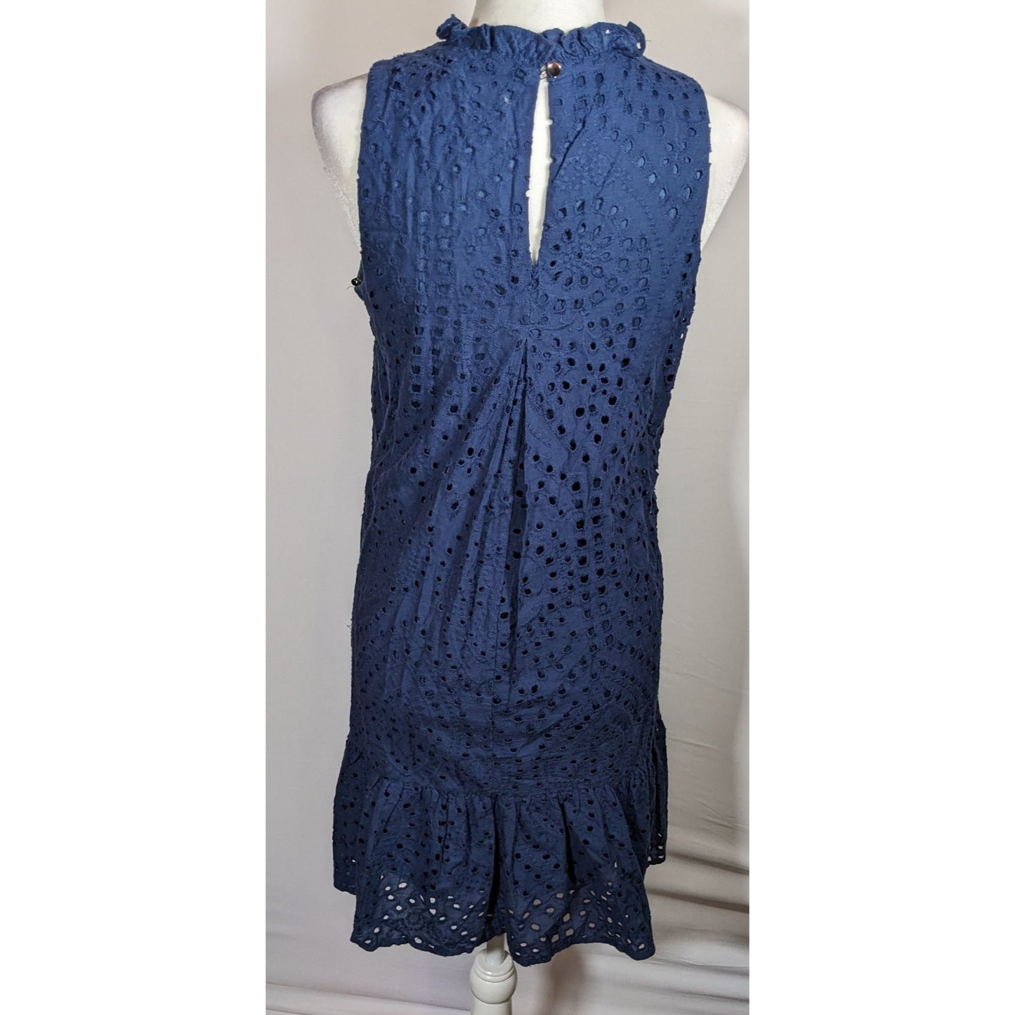 Julia Jordan Eyelet Dress Navy Blue With Ruffled Edge
