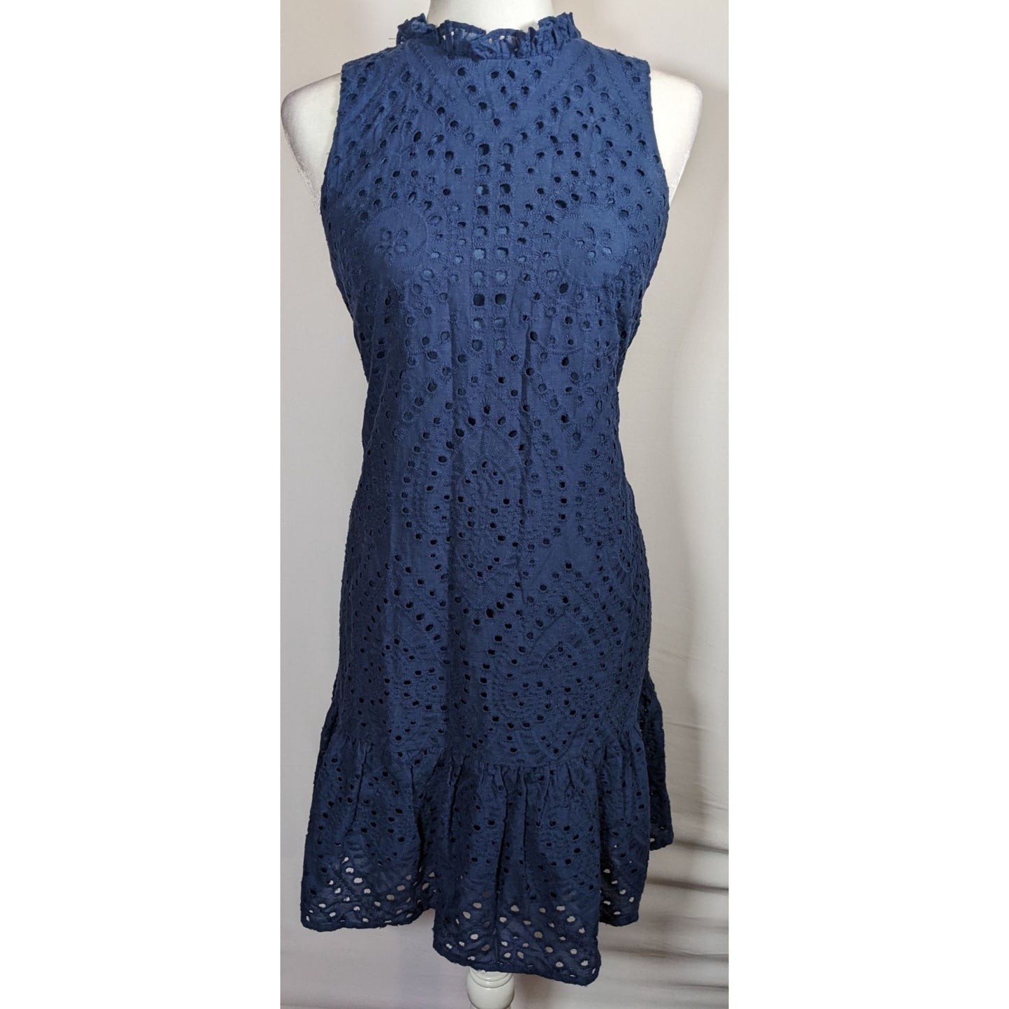 Julia Jordan Eyelet Dress Navy Blue With Ruffled Edge