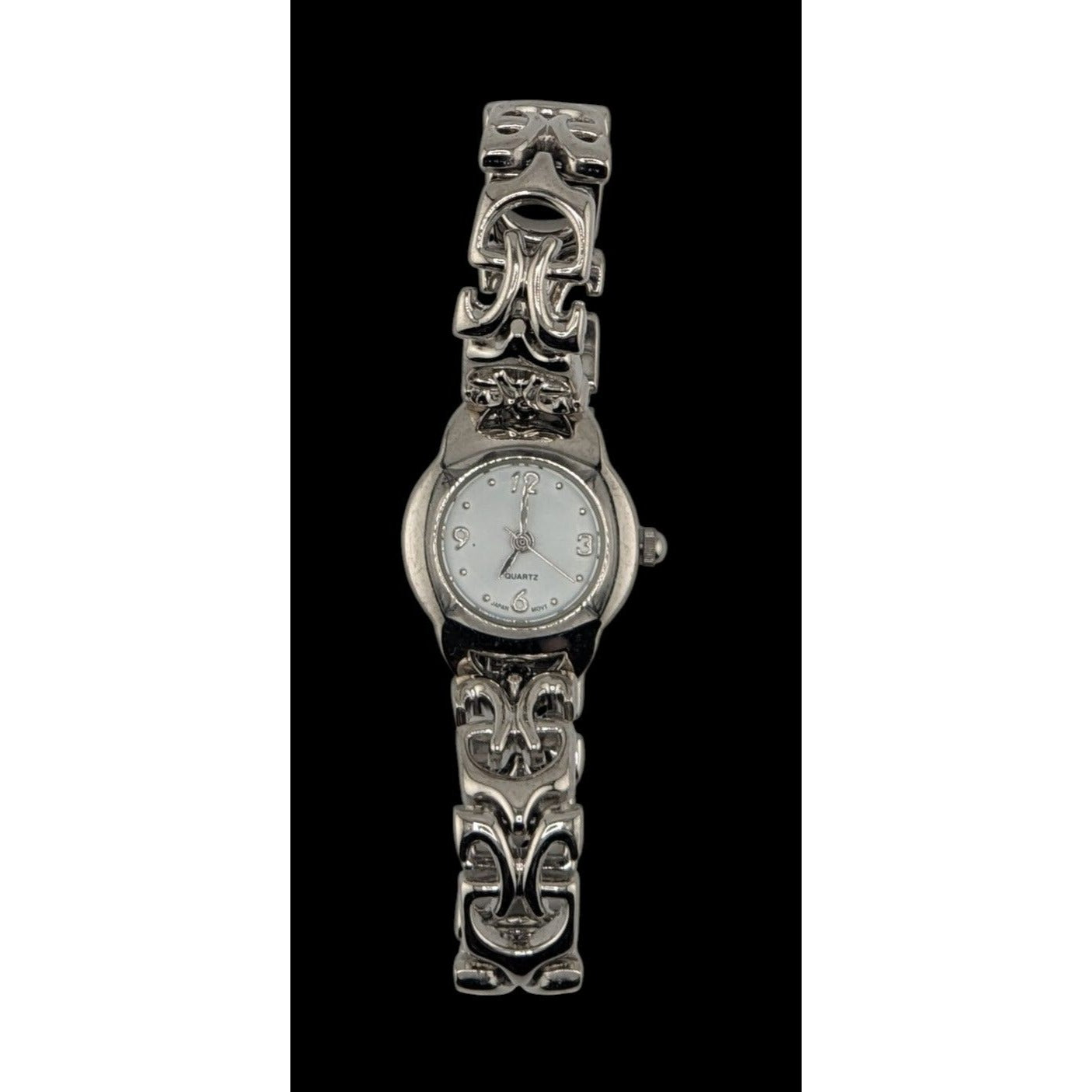 Womens Quartz Watch With Ornate Band & White Face