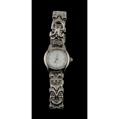 Womens Quartz Watch With Ornate Band & White Face