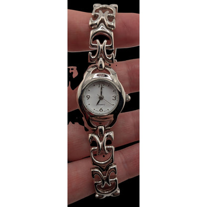 Womens Quartz Watch With Ornate Band & White Face