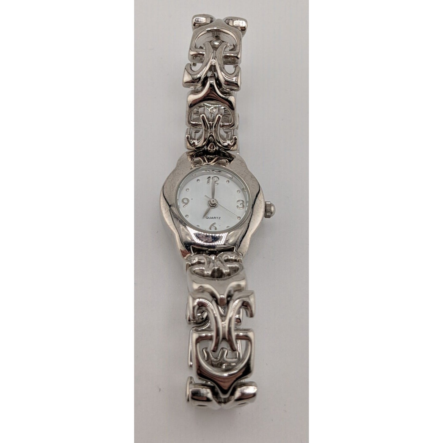 Womens Quartz Watch With Ornate Band & White Face