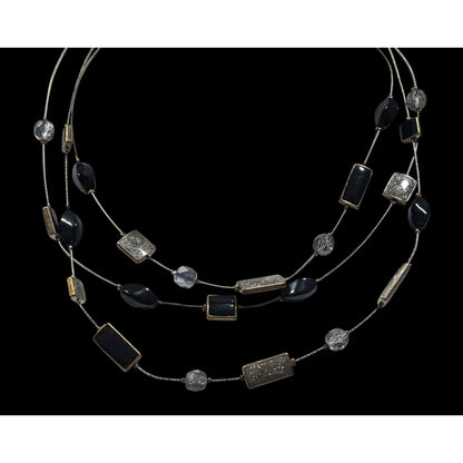 Y2K Layered Floating Glitter Necklace Black And Silver Tone