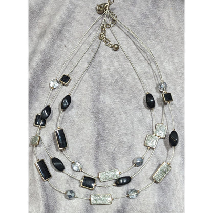 Y2K Layered Floating Glitter Necklace Black And Silver Tone