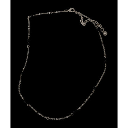 Dainty Silver Tone Necklace With Black Beads Pendant Compatible