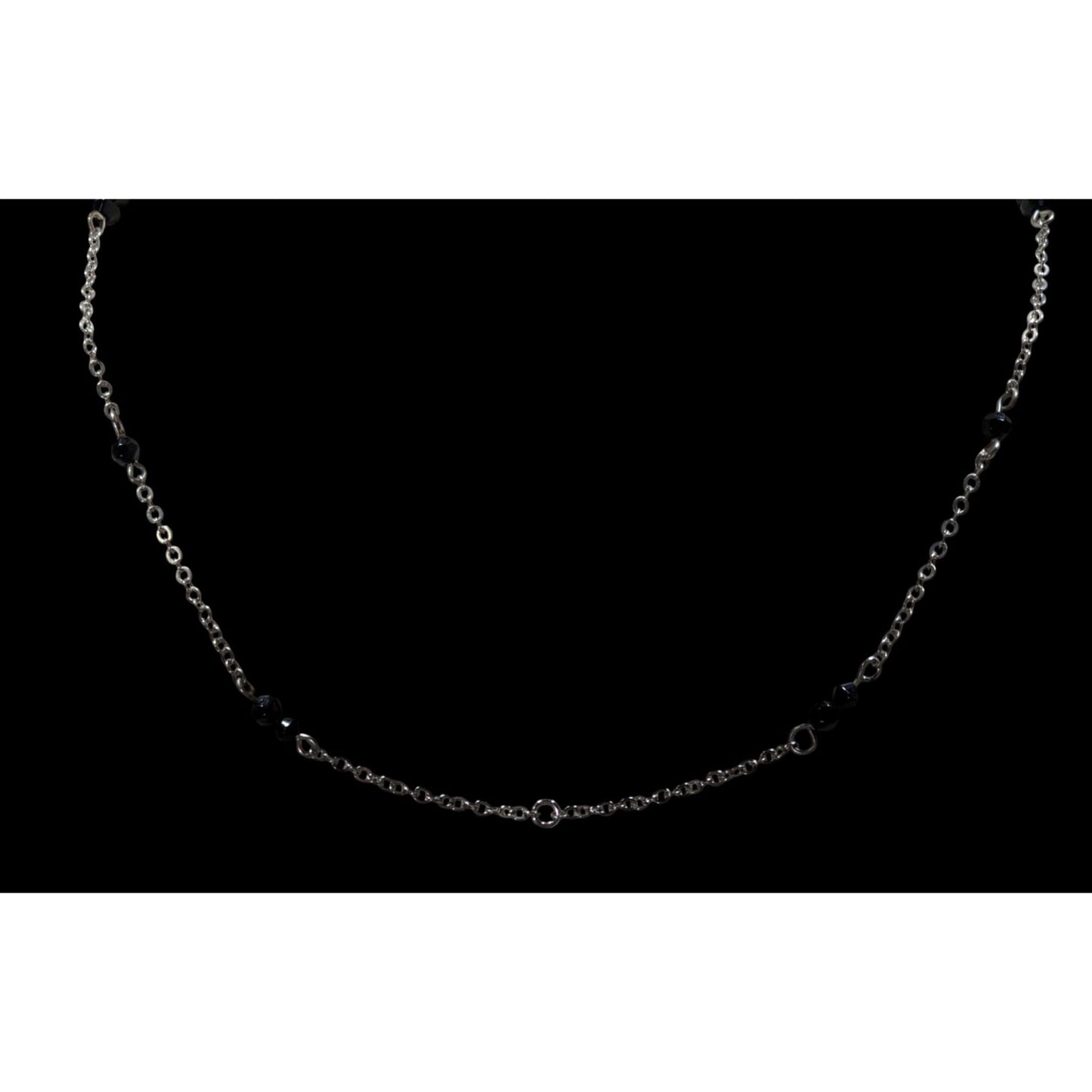 Dainty Silver Tone Necklace With Black Beads Pendant Compatible