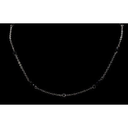 Dainty Silver Tone Necklace With Black Beads Pendant Compatible
