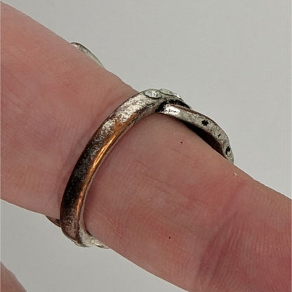 Fairycore Elvish Fantasy Antiqued Silver Tone Leaf Ring With Rhinestones Adjustable Band Size 8.5