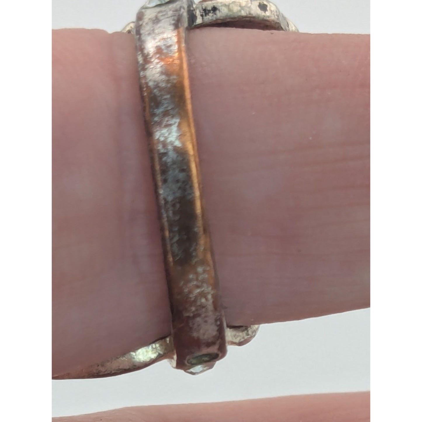 Fairycore Elvish Fantasy Antiqued Silver Tone Leaf Ring With Rhinestones Adjustable Band Size 8.5