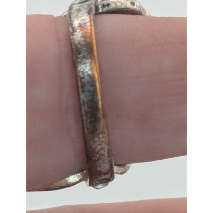 Fairycore Elvish Fantasy Antiqued Silver Tone Leaf Ring With Rhinestones Adjustable Band Size 8.5