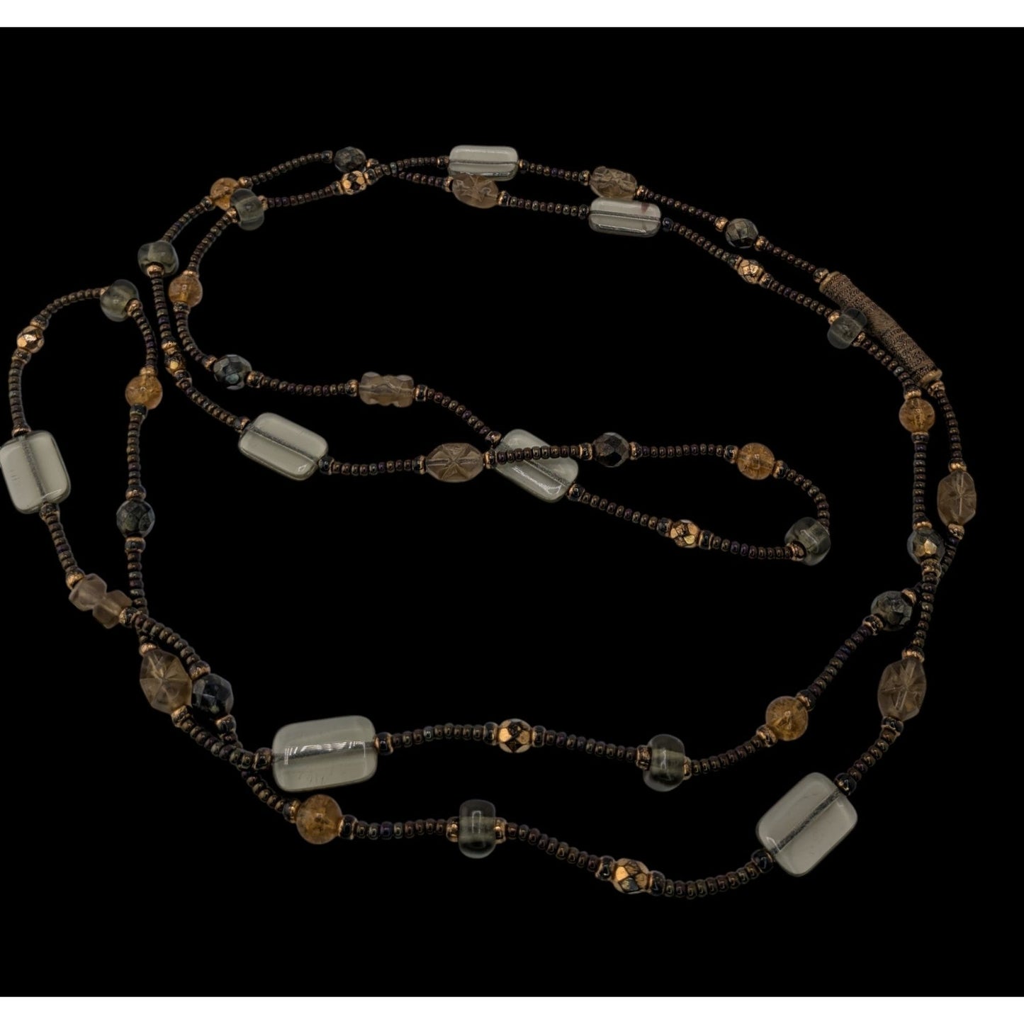 Handcrafted Long Earth Tone Beaded Station Necklace Boho Layering Glass Bead Necklace