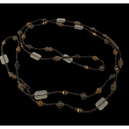 Handcrafted Long Earth Tone Beaded Station Necklace Boho Layering Glass Bead Necklace