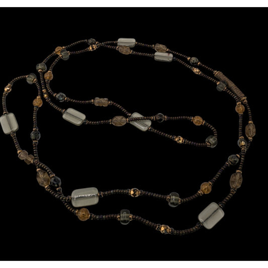 Handcrafted Long Earth Tone Beaded Station Necklace Boho Layering Glass Bead Necklace