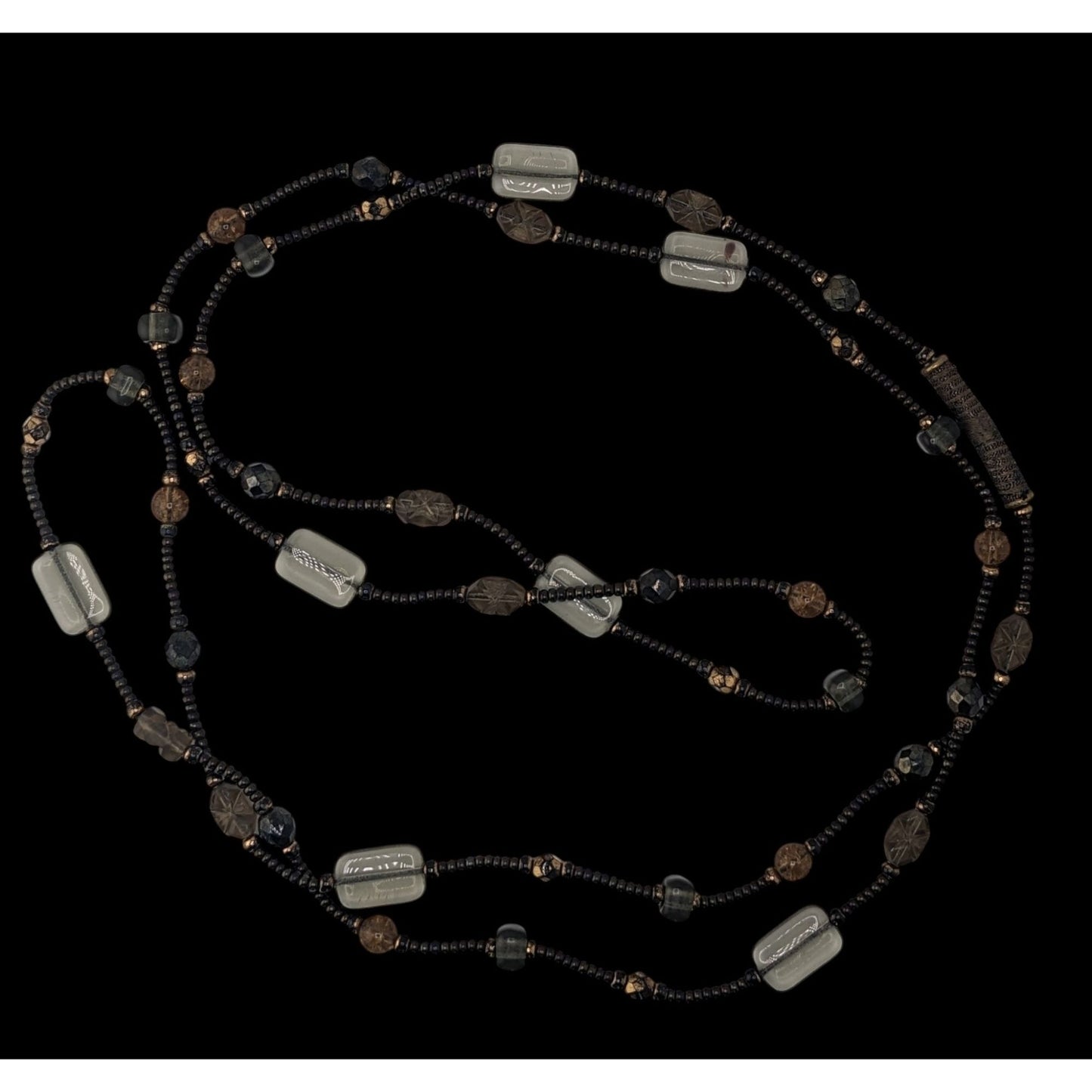 Handcrafted Long Earth Tone Beaded Station Necklace Boho Layering Glass Bead Necklace