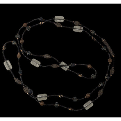 Handcrafted Long Earth Tone Beaded Station Necklace Boho Layering Glass Bead Necklace