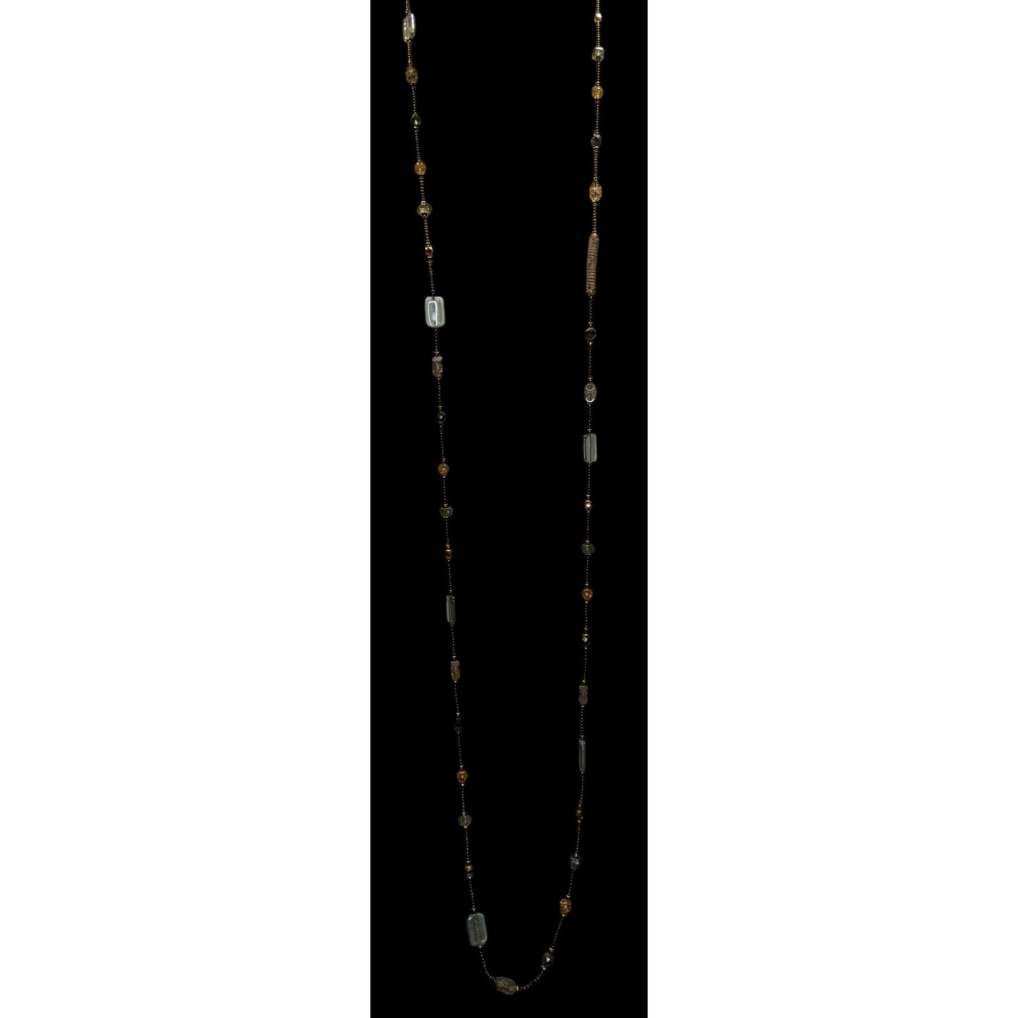 Handcrafted Long Earth Tone Beaded Station Necklace Boho Layering Glass Bead Necklace