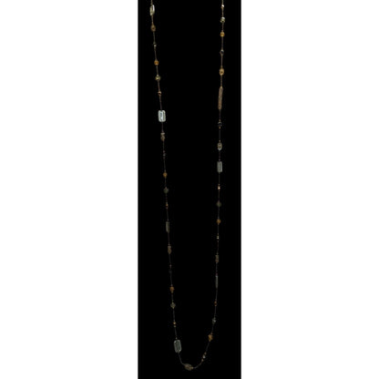 Handcrafted Long Earth Tone Beaded Station Necklace Boho Layering Glass Bead Necklace