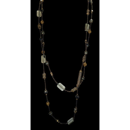 Handcrafted Long Earth Tone Beaded Station Necklace Boho Layering Glass Bead Necklace