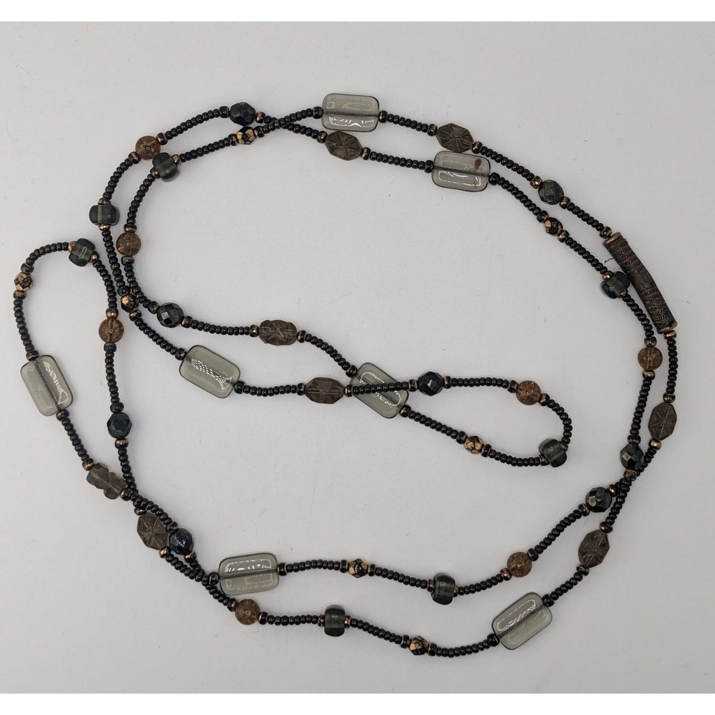 Handcrafted Long Earth Tone Beaded Station Necklace Boho Layering Glass Bead Necklace