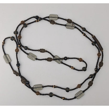 Handcrafted Long Earth Tone Beaded Station Necklace Boho Layering Glass Bead Necklace