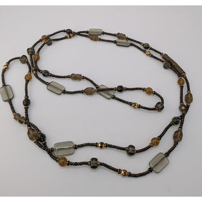 Handcrafted Long Earth Tone Beaded Station Necklace Boho Layering Glass Bead Necklace