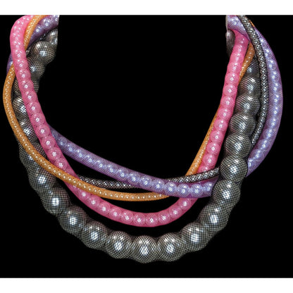 Zara Pearl Mesh Torsade Necklace Rainbow Glam Pink Purple Orange