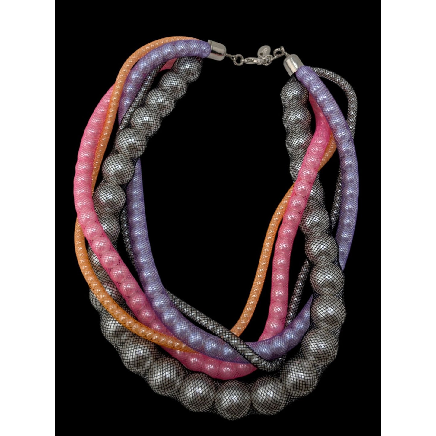 Zara Pearl Mesh Torsade Necklace Rainbow Glam Pink Purple Orange